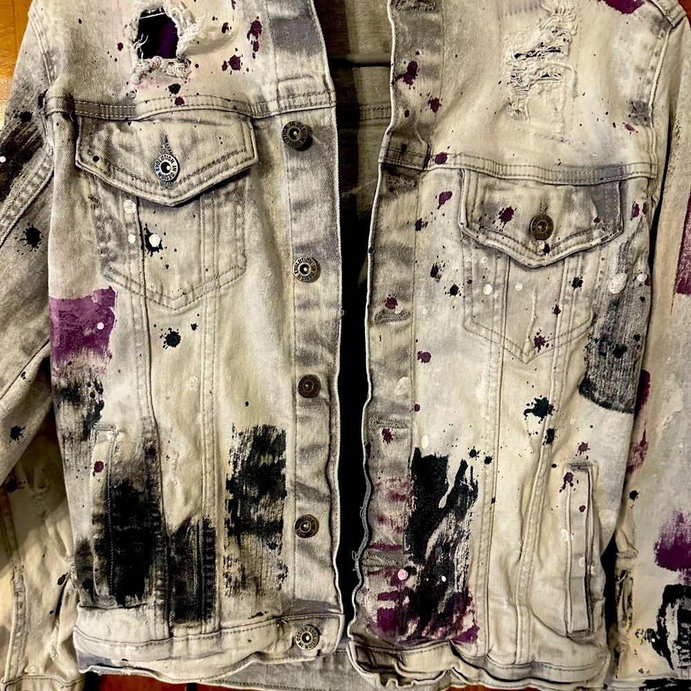 Evolution In Design Boys Distressed Paint Splatter Denim Jacket XS - Picture 3 of 16